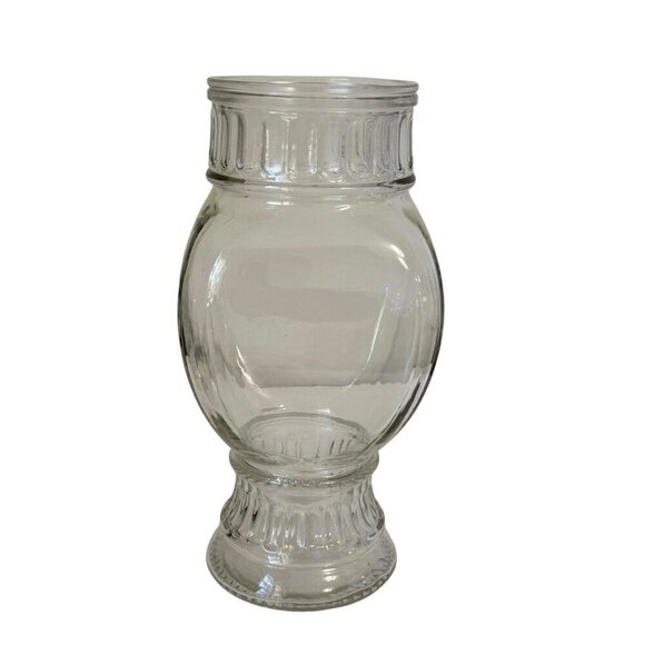 Vintage Clear Glass Square Apothecary Jar Ribbed Panels Dotted Bottom - Picture 6 of 10